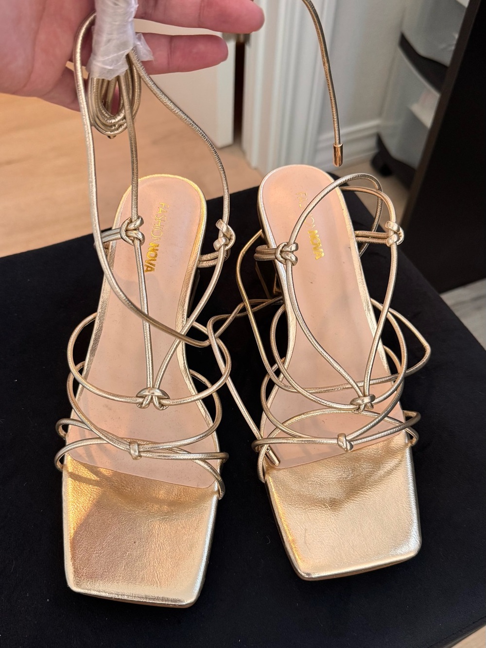 Fashion Nova Metallic Gold Lace-Up Strappy Heels